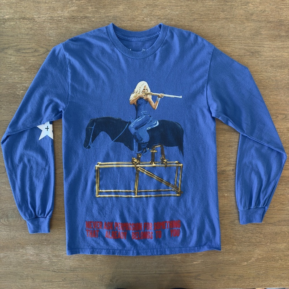 Beyonce American Requiem Long Sleeve Tee-Blue-Sz M-Cowboy Carter Tour 2025 Merch